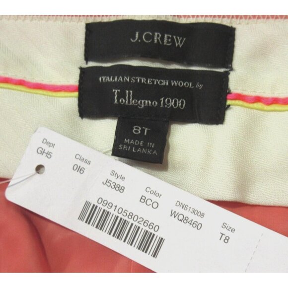 NWT J.Crew Cameron in Bright Coral Italian Stretch Wool Slim Crop Ankle Pants 8T - Picture 3 of 4